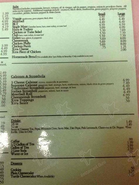 Menu at Dave's Pizza & Subs pizzeria, Marshville