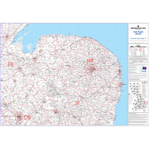 Williston Forge East Anglia North Detailed Postcode Wall Map