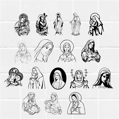 Virgin Mary Svg Bundlevirgin Mary Clipart Virgin Mary Designvirgin Mary Vectorchristian