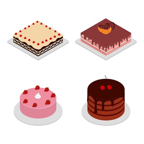 Premium Vector Isometric Cakes In Different Forms Cakes With Cherry