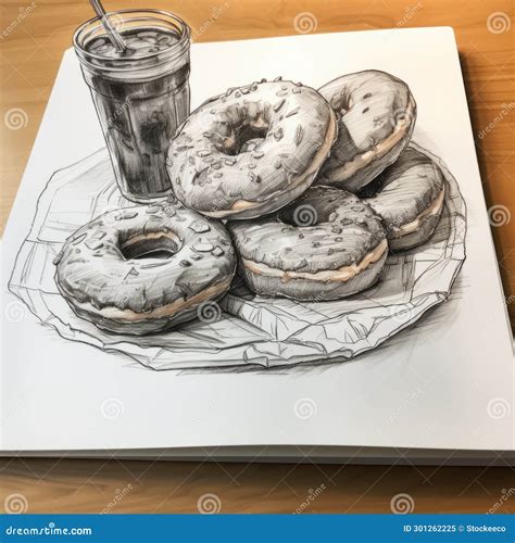 Hyper-realistic Donut and Coffee Drawing with Forced Perspective Stock ...