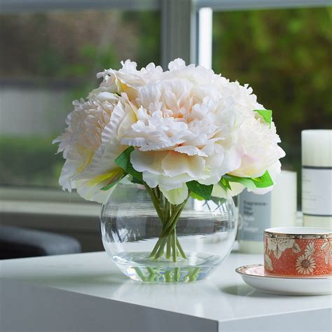 Enova Home Artificial Silk Peony Fake Flowers Arrangement In Round