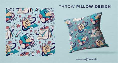 New Year Cartoon Throw Pillow Design Vector Download