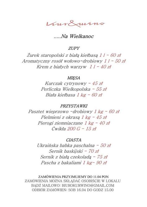 Menu At Kur Wino Bbq Warsaw