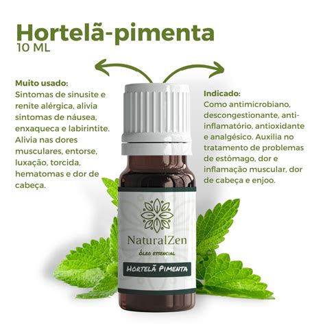 Óleo Essencial Naturalzen Hortelã Pimenta 100 Puro Aromaterapia 10ml