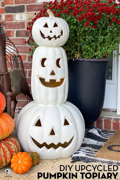 Diy Stacked Pumpkin Topiary Polka Dot Chair