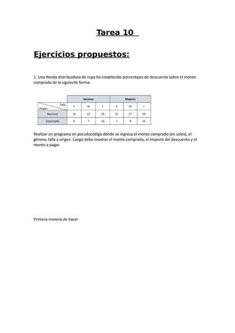 Semana Principio De Algoritmos Tarea Ejercicios Propuestos