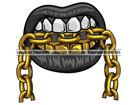 Gold Teeth Bite Big Chain Mouth Grillz Grill Thug Gangster Etsy