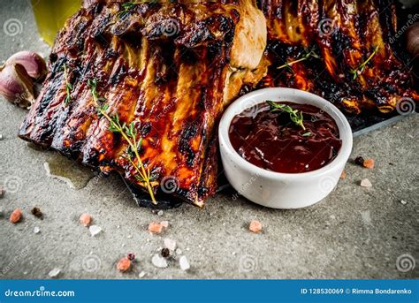 Grilled Bbq Pork Ribs Stock Image Image Of Braai Brazier 128530069