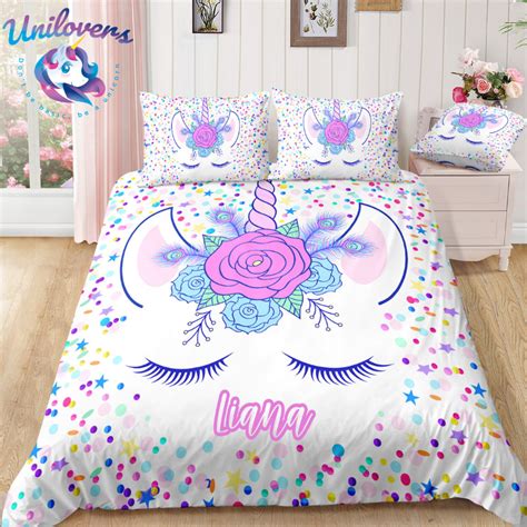 Personalized Custom Dotted Unicorn Lash Bedding Set Unilovers Bedroom Decor For Teen Girls