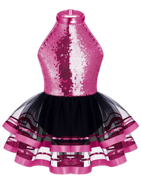 Msemis Girls Sparkle Sequins Halter Neck Tutu Dress Leotard Ballet