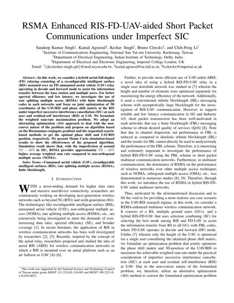 PDF RSMA Enhanced RIS FD UAV Aided Short Packet Communications Under