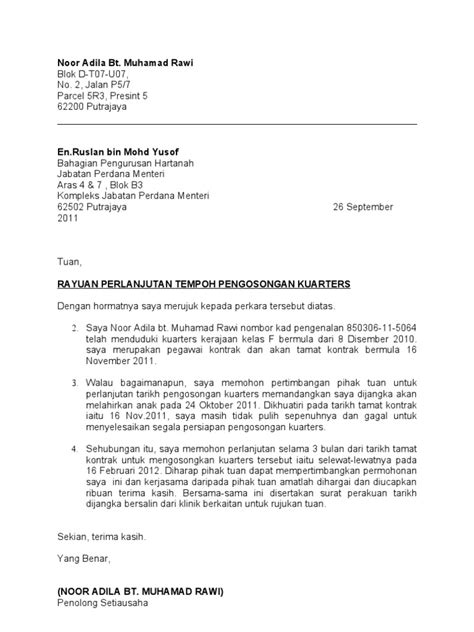 Contoh Surat Rasmi Memohon Rumah Sewa Contoh Surat