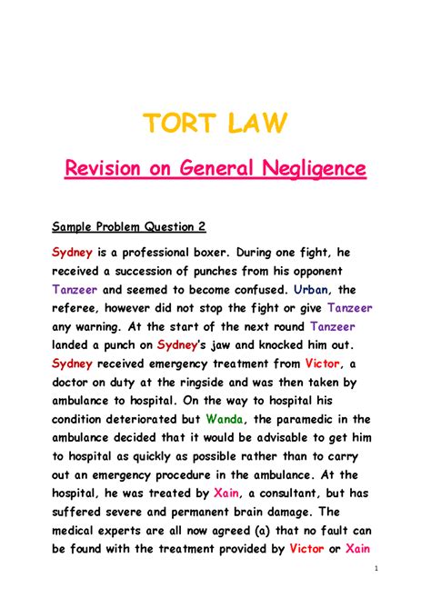 General Negligence Tort Law Revision On General Negligence Sample