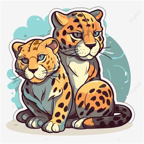 Two Cartoon Leopards On The Ground Vector Jaguars Sticker Cartoon