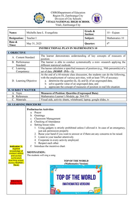 Lesson Plan Final Chrodepartment Of Education Region Ix Zamboanga City Division Of City