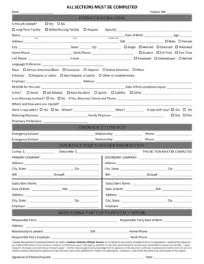 Fillable Online Patient Information Form Bone And Joint Clinic Fax