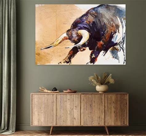 Toro De Lidia Acuarela Lienzo Canvas Cuadro Decorativo Meses Sin Inter S