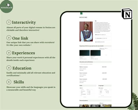 Notion Resume Template, Resume Template With Photo, Notion Work Template, Clean CV Template ...