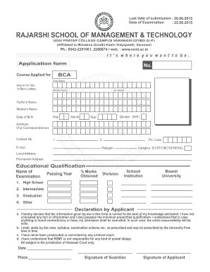 BCA Admission Form RSMT Fill And Sign Printable Template Online