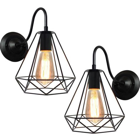 Yowei 2x Lampe Murale Intérieur Vintage en Cage Diamant Noir Applique