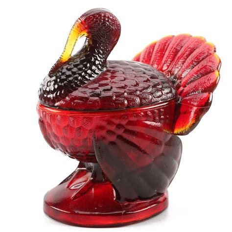 Vintage Smith Glass Red Amberina Turkey Shaped Covered Candy Dish Ebth