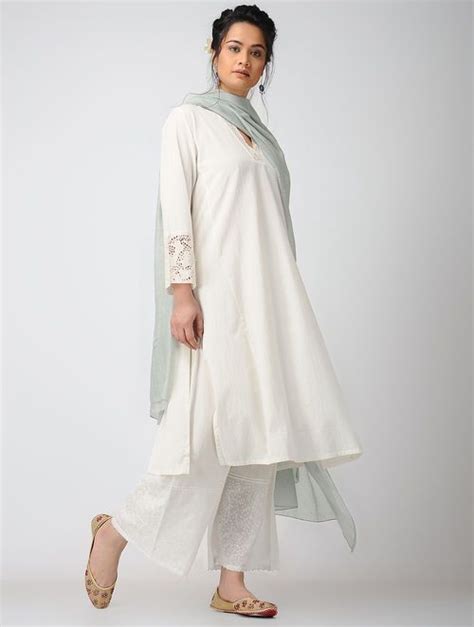 Buy Ivory Cotton Dobby Kurta With Embroidery Online At Jaypore