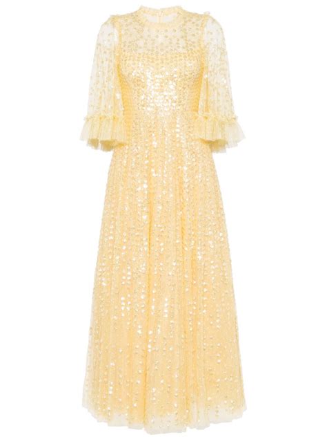 Needle Thread Raindrop Sequin Embellished Gown Yellow Farfetch Ao