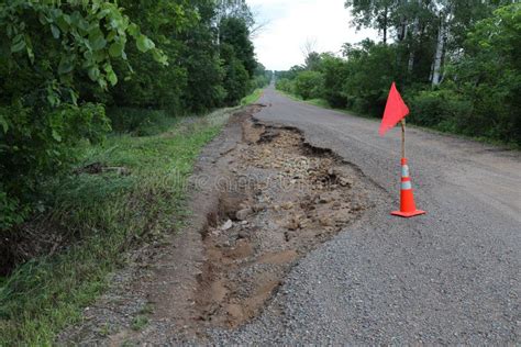 Road Damage Due To Heavy Rain And Flash Floods Stock Image Image Of