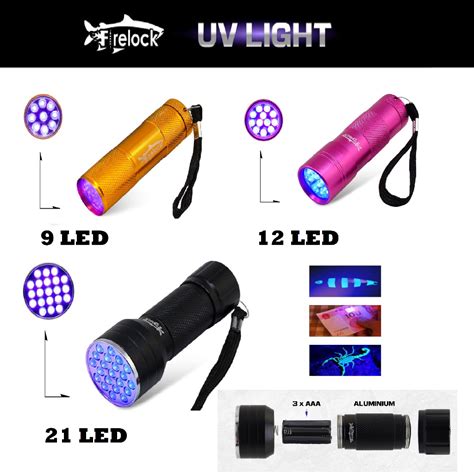 Jual Senter Ultraviolet Firelock Senter UV Light 9 LED 12 LED 21