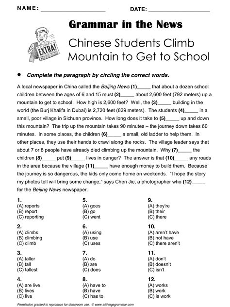 English Grammar In The News Chinese Students Climb Mountain Present