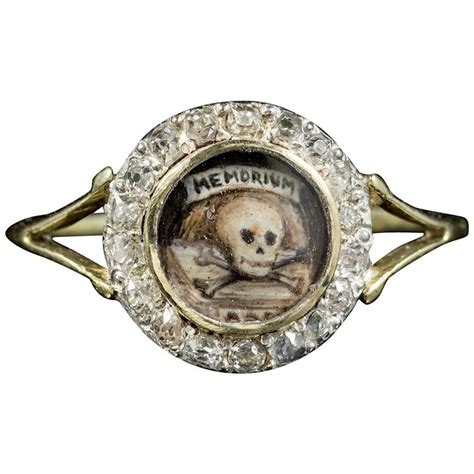 Georgian Memento Mori Diamond Skull Ring 18ct Gold Dated 1813 Boxed At