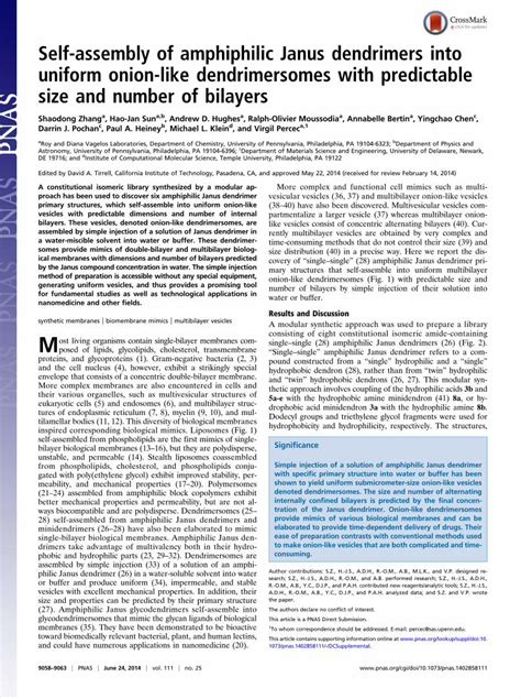 PDF Self Assembly Of Amphiphilic Janus Dendrimers Into Uniform