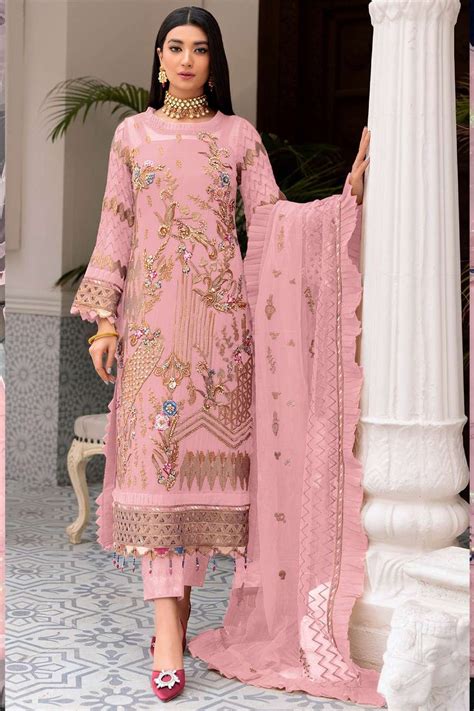 Pink Pakistani Suit In Pink Embroidered Faux Georgette UK SK15151