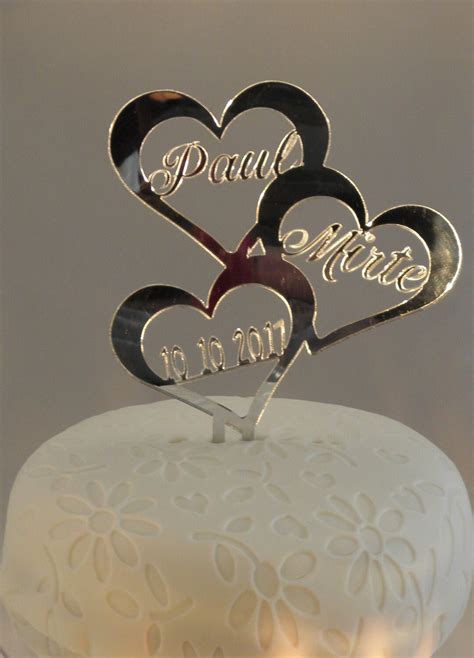 Personalized Laser Cut Acrylic Wedding Cake Topper 3 Hearts Etsy