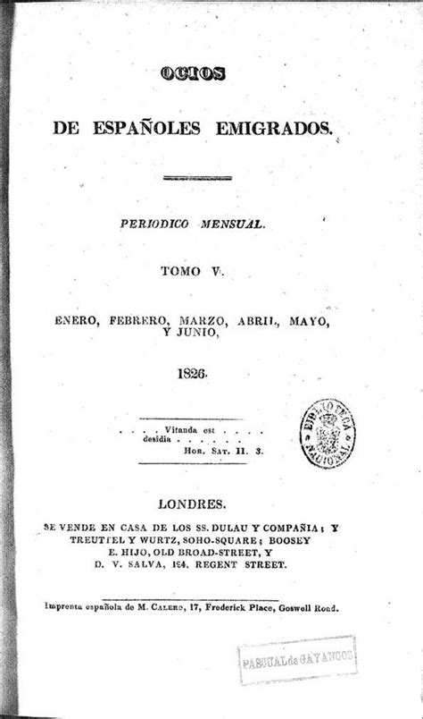 Ocios de españoles emigrados periódico mensual Tomo V núm 22