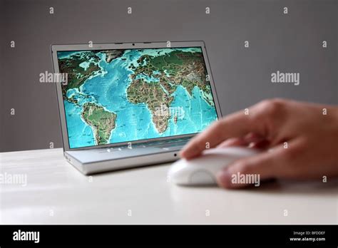 World Map On Computer Screen Stock Photo Alamy