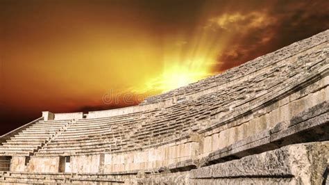 Roman Theatre In Amman Jordan Against The Sunset 4k Time Lapse
