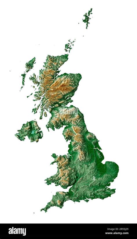 Royaume Uni Rendu détaillé en 3D d une carte de relief ombrée avec