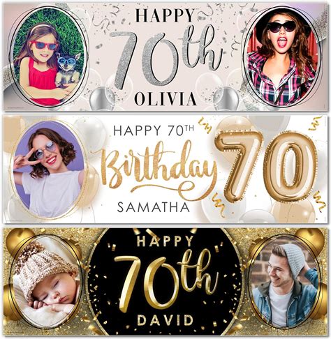 1 x 6FT Large Banner | Photo Personalised 70th Happy Birthday Banner ...