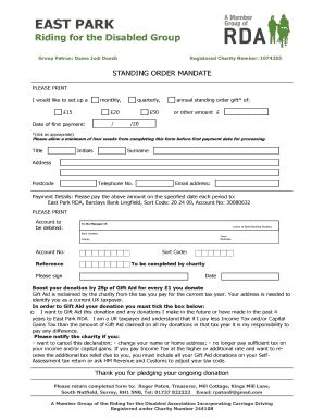 Fillable Online Eastparkrda Org Standing Order Mandate East Park