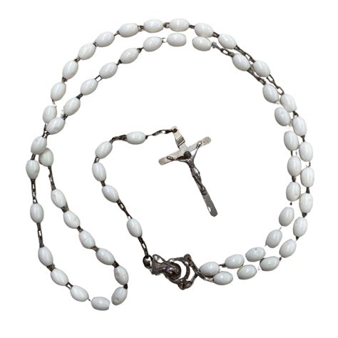 White Plastic Bead Rosary Necklace