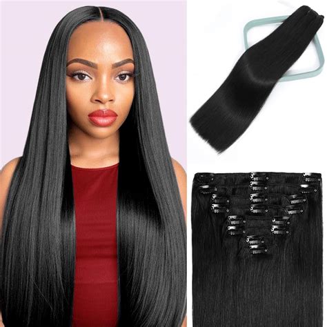 Amazon Mibolt Clip In Hair Extensions Real Human Hair Jet Black