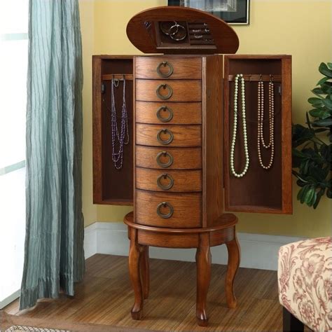 Coaster Seven Drawer Antique Jewelry Armoire In Dark Cherry 900065