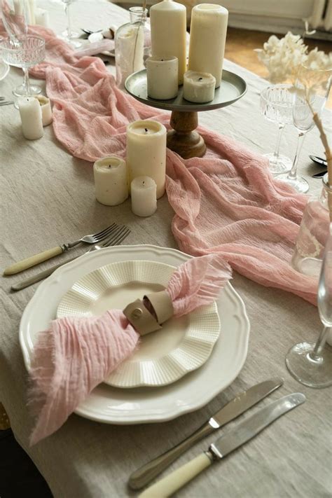 Dusty Rose Cheesecloth Table Runner Pink Gauze Table Runner Woodland