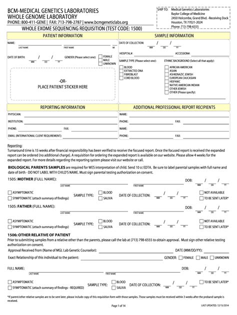 Fillable Online Whole Exome Sequencing Requisition French Whole Exome