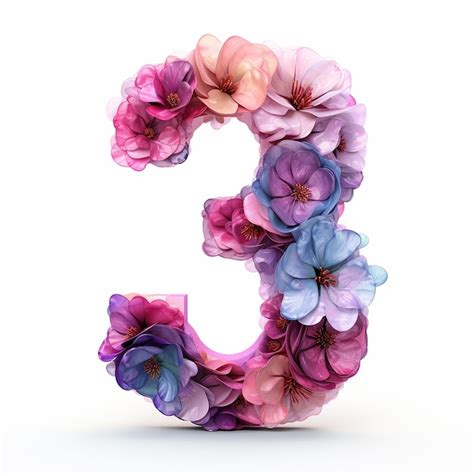 Premium Ai Image Watercolor Cute Number 3 With Spring Flowers