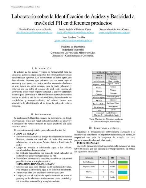 Informe Sobre Laboratorio De P H Laboratorio Sobre La Identificaci N