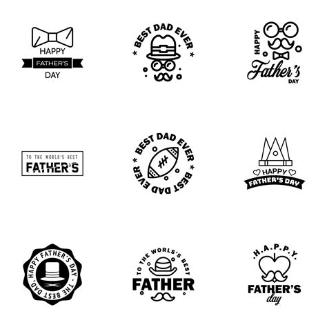 9 Black Set Of Vector Happy Fathers Day Typography Vintage Icons