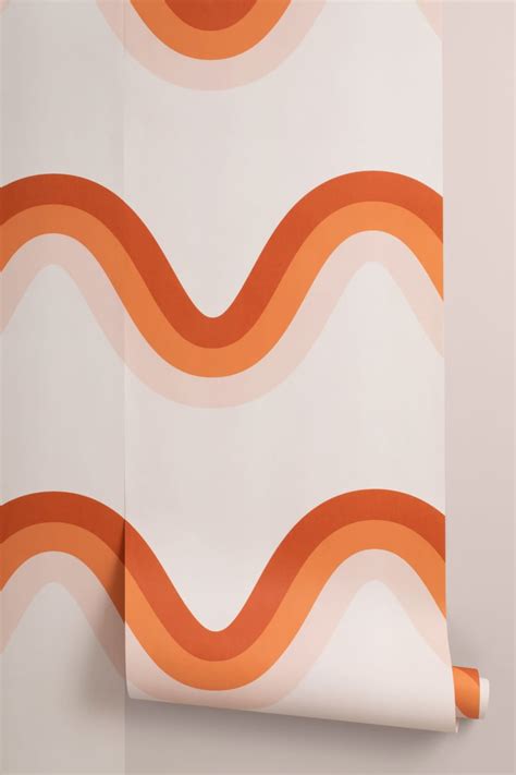 Terracotta Orange 70s Retro Wave Repeat Pattern Wallpaper Hovia